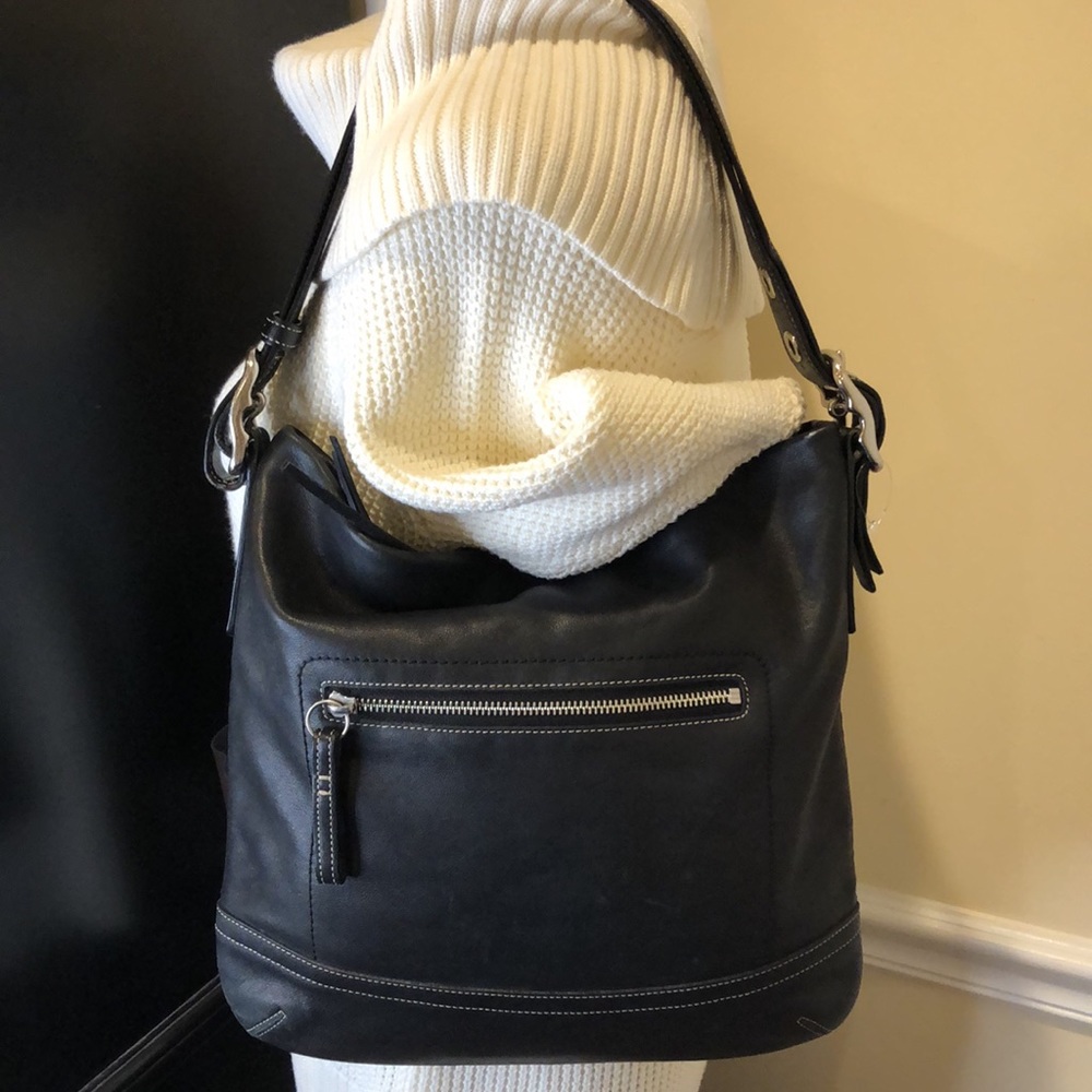 COACH Black Leather Bleeker Feeder Duffle Crossbody Shoulder Bag